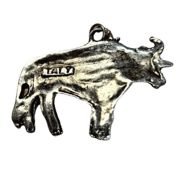 Vintage 70's Taurus Horoscope Silver Tone Pendant Made in Italy - Picture 2 of 3